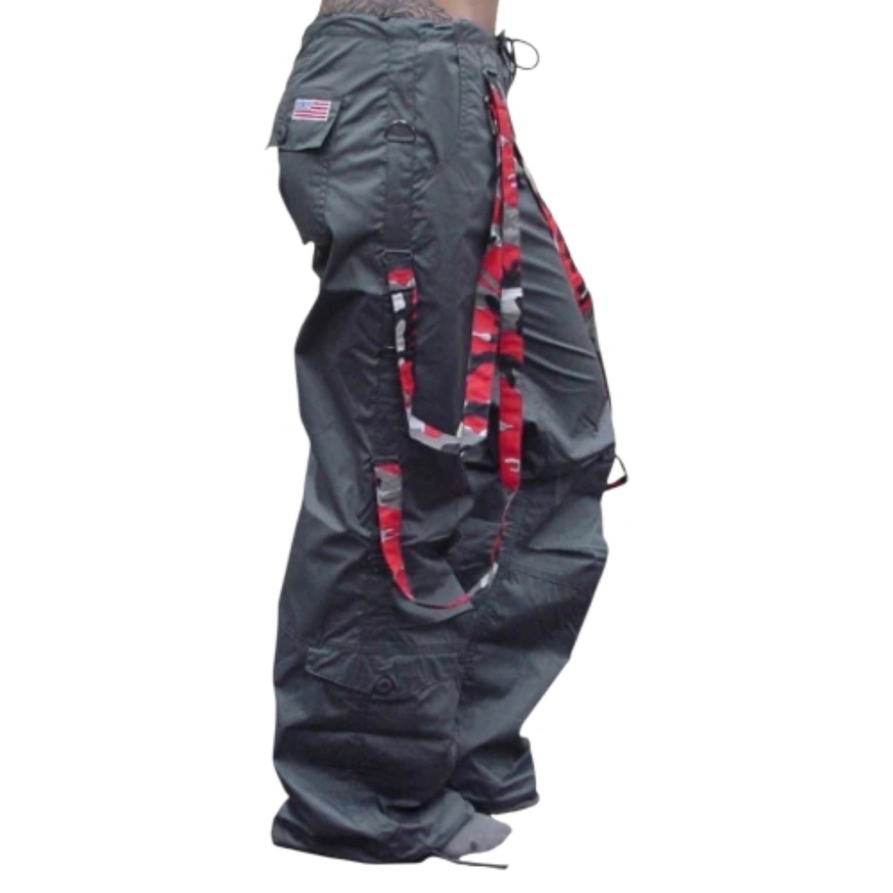 UFO‎ charcoal gray strappy camo low rise hipster parachute pant S